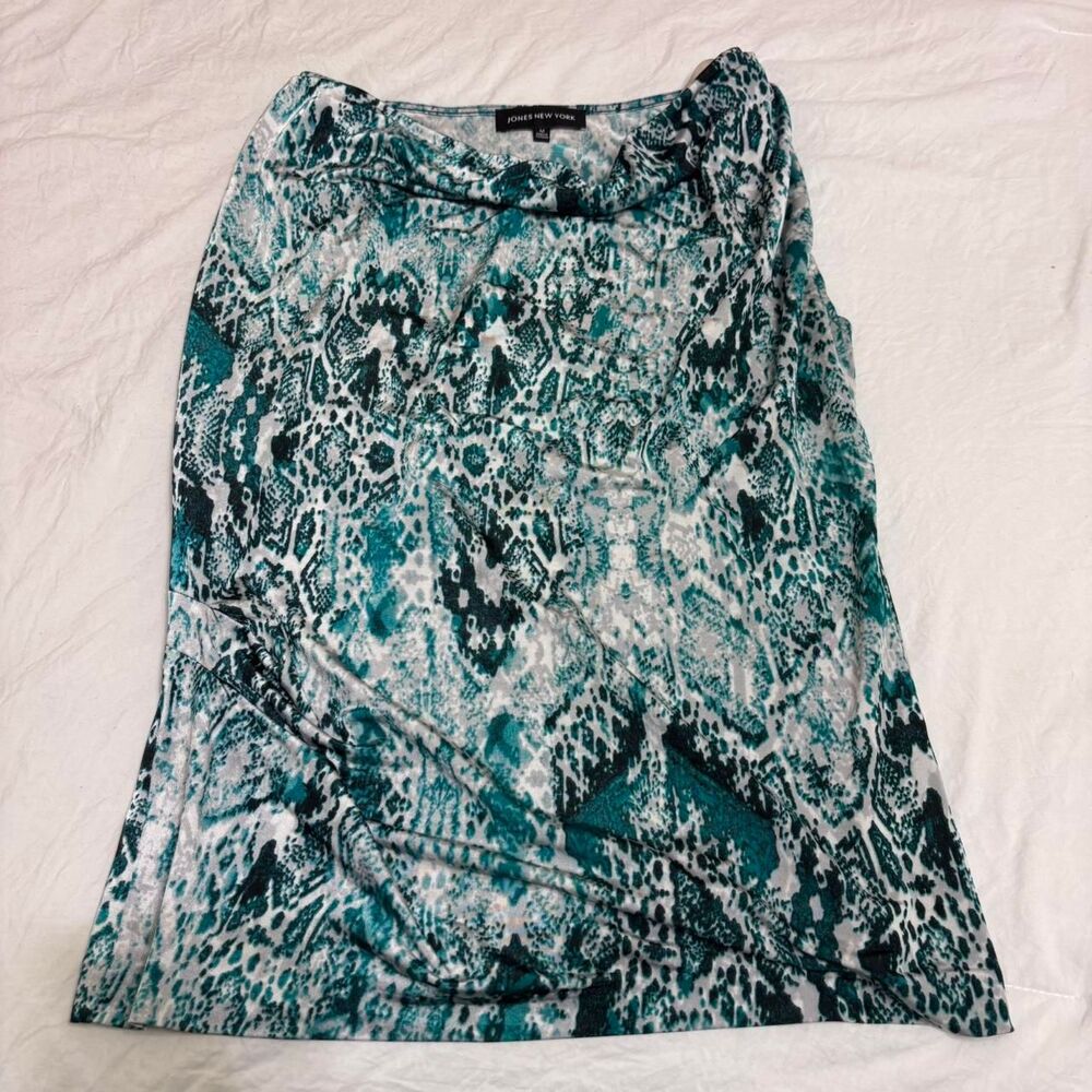 JONES NEW YORK Medium Women's Blue Teal Snakeskin Work Cowl Neck Tank Top Blouse